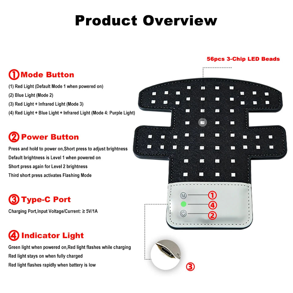 450nm 660nm 850nm 56PCS LEDS Red Light Therapy Cap for Hair Growth Scalp Care Hair Wellness Beauty Portable Hat