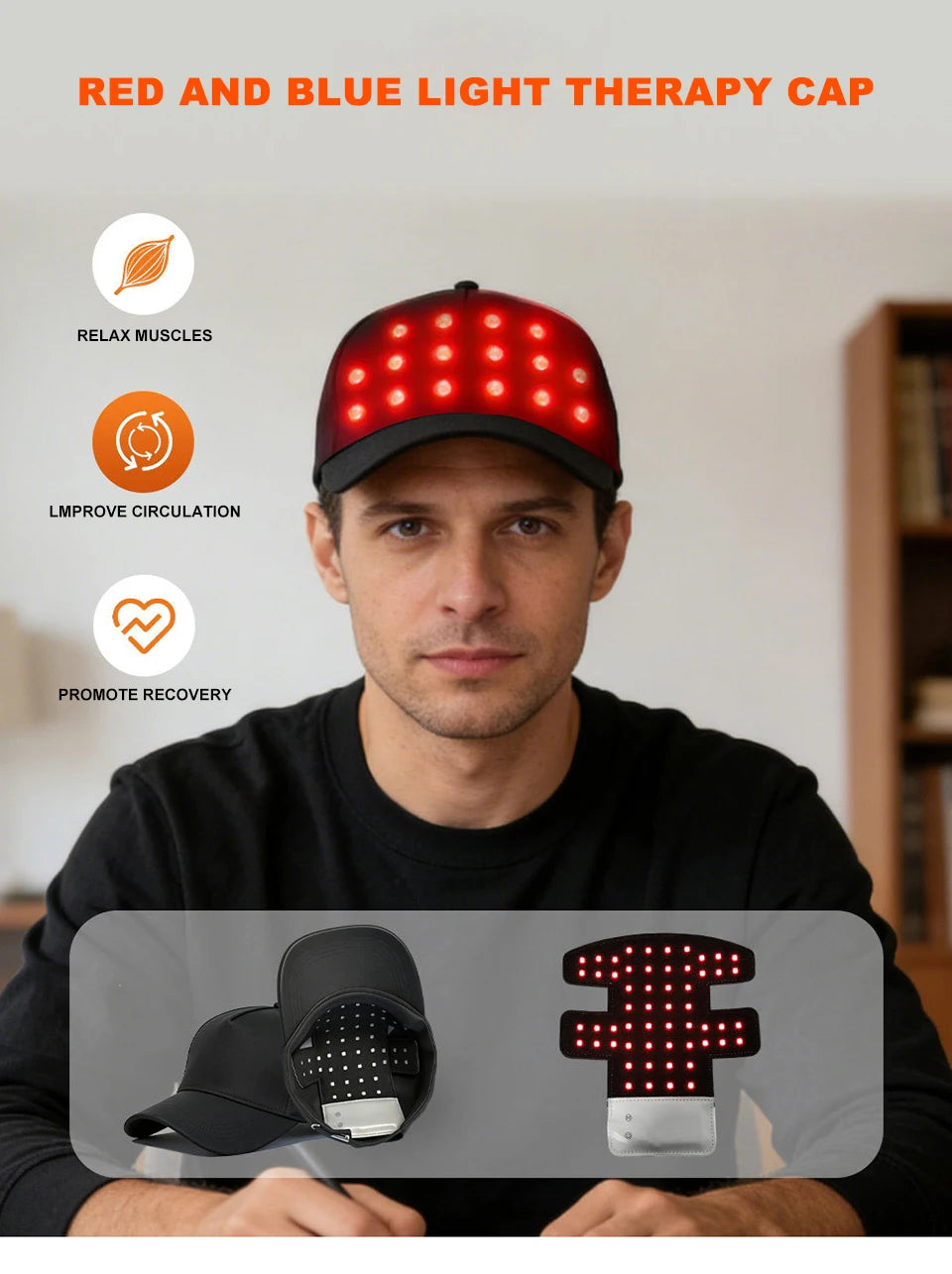 450nm 660nm 850nm 56PCS LEDS Red Light Therapy Cap for Hair Growth Scalp Care Hair Wellness Beauty Portable Hat