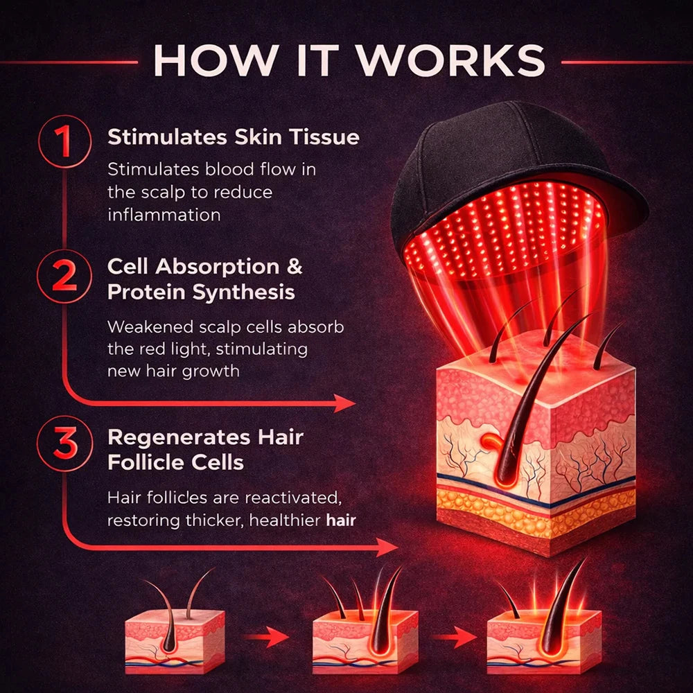 450nm 660nm 850nm 56PCS LEDS Red Light Therapy Cap for Hair Growth Scalp Care Hair Wellness Beauty Portable Hat